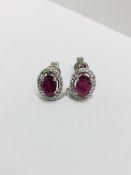 9Ct White Gold Ruby Diamond Earrings ,