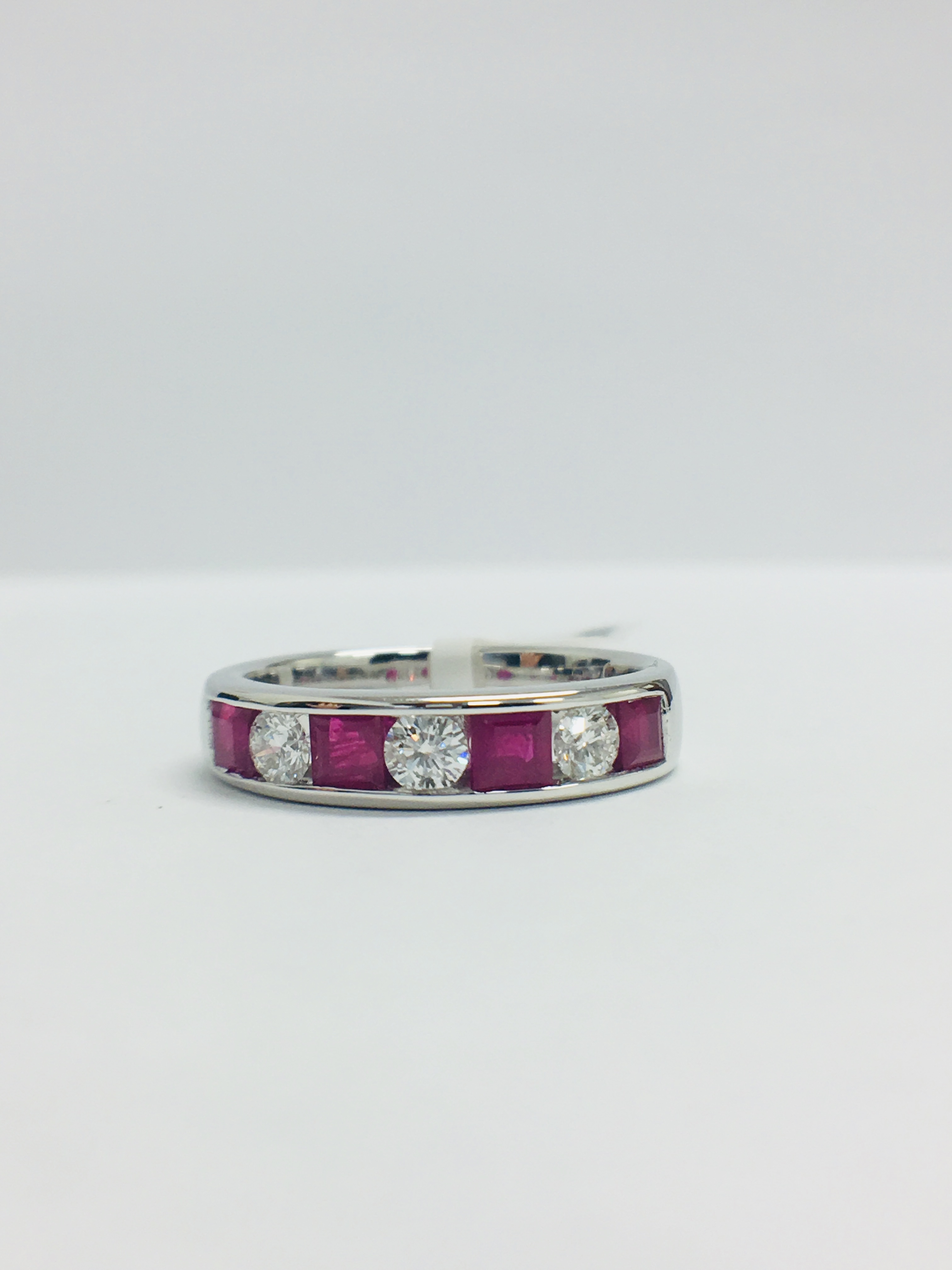 9Ct White Gold Ruby Diamond Channel Set Ring,