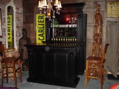 NEW PACKAGED 1.5M BLACK MAHOGANY FRONT BAR AND BACK BAR FULLY SHELVED/MIRRORED