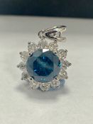 14ct White Gold Diamond pendant featuring centre, round brilliant cut, blue Diamond (1.70ct)