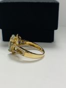 14ct Yellow Gold Aquamarine and Diamond ring featuring centre, pear cut Aquamarine (4.75ct), claw se