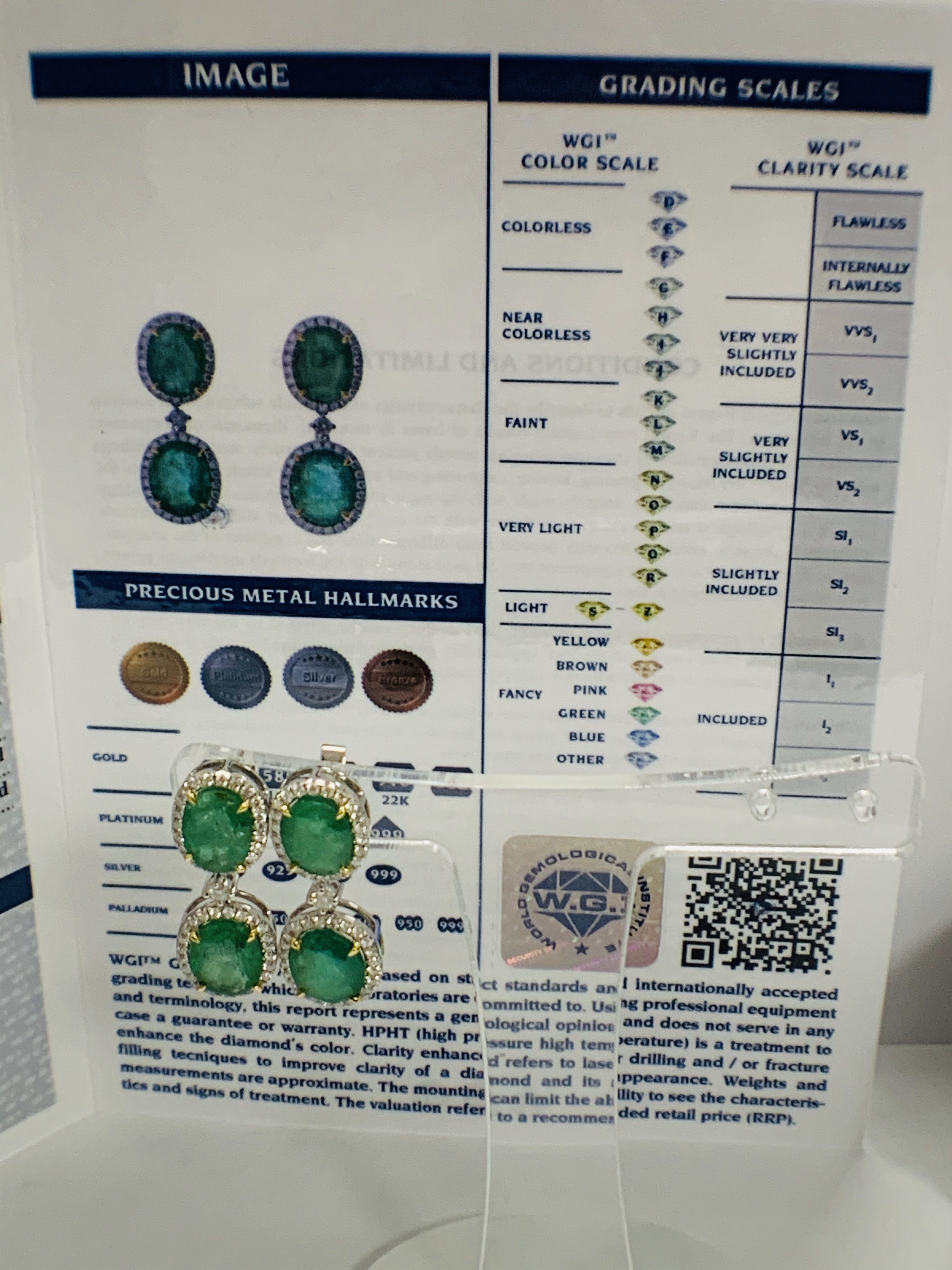 14ct White and Yellow Gold Emerald and Diamond drop earrings featuring, 4 oval cut, medium green Eme - Image 17 of 17