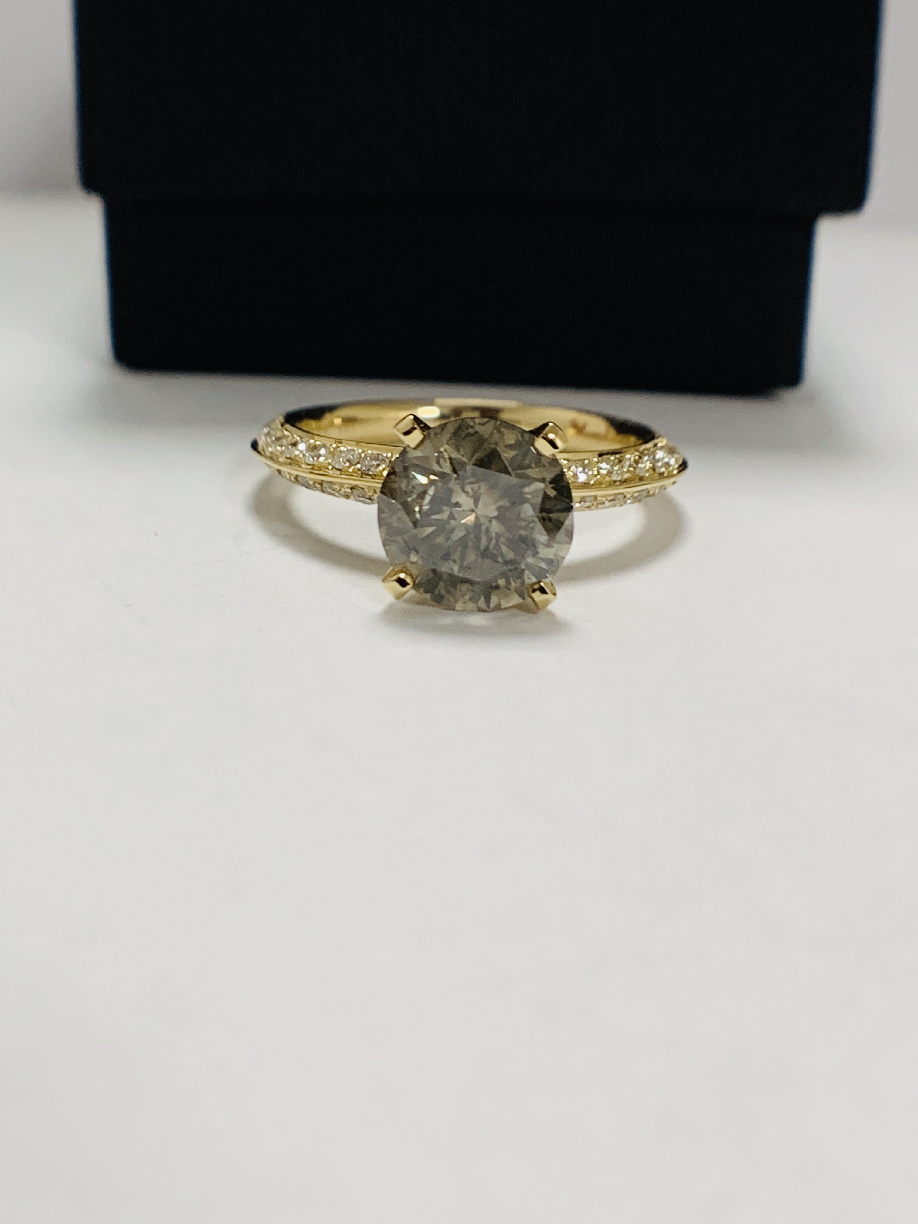 14ct Yellow Gold Diamond ring featuring centre, round brilliant cut, cognac Diamond (2.03ct), claw s