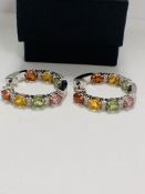 14ct White Gold multi-coloured Sapphire and Diamond hoop earrings featuring, 14 oval cut, yellow, da
