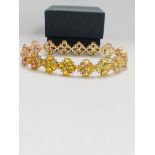 14ct Rose Gold multi-coloured Sapphire and Diamond flower design bracelet featuring, 64 pear cut, ye