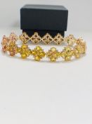 14ct Rose Gold multi-coloured Sapphire and Diamond flower design bracelet featuring, 64 pear cut, ye