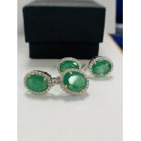 14ct White and Yellow Gold Emerald and Diamond drop earrings featuring, 4 oval cut, medium green Eme