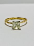 18ct yellow gold 1ct Natural Princess Cut Solitaire Ring