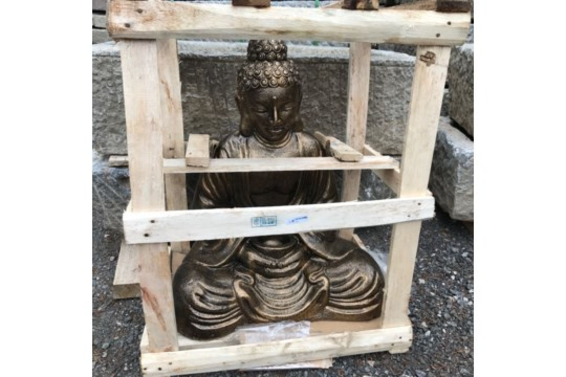 CRATED HANDFIRED TERRECOTTA BUDDHA SITTING IN BRONZE