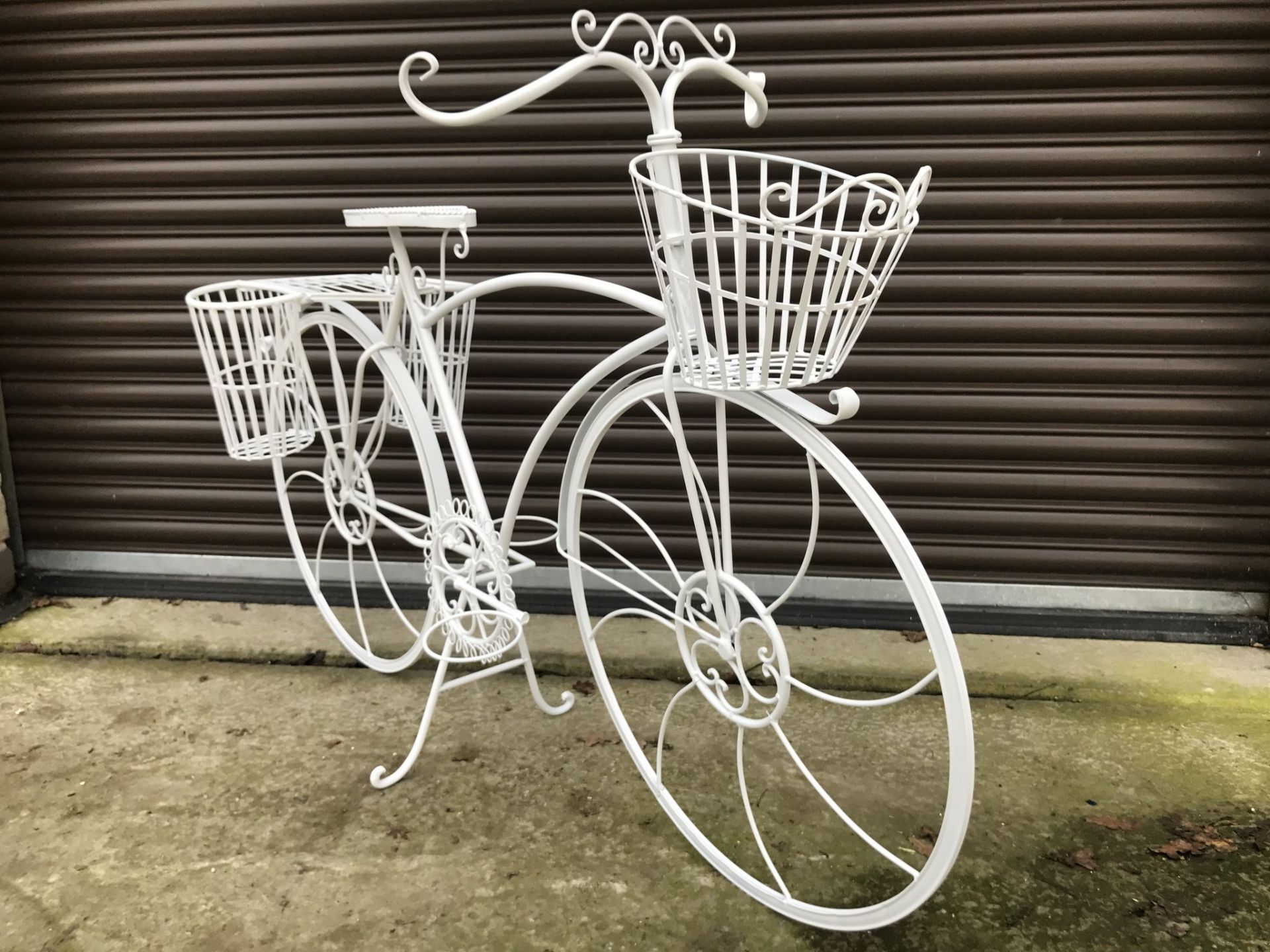 BOXED NEW ORNATE WHITE BICYCLE PLANTER