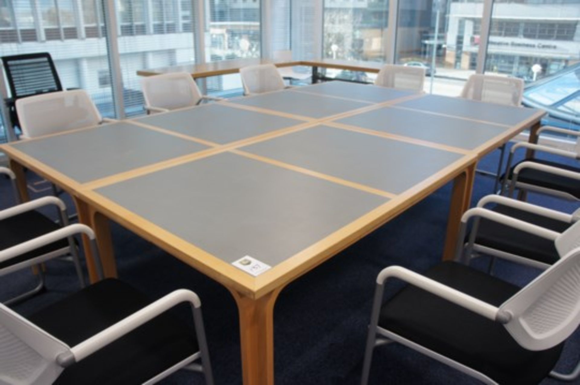 4 piece timber frame meeting table with 10 x Steelcase 57400 Sarrebourg chairs 280mm x 180mm