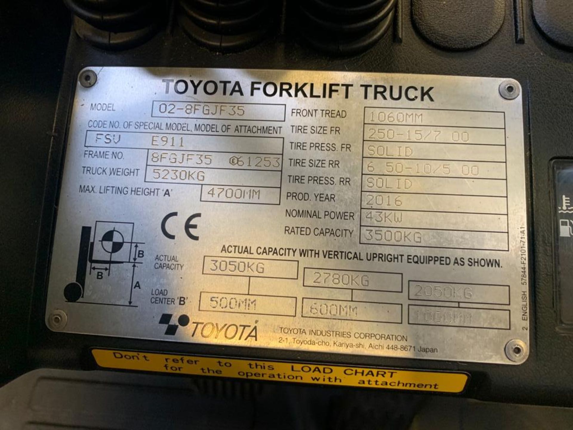 Toyota 3.5T Forktruck 2016 - Image 4 of 11