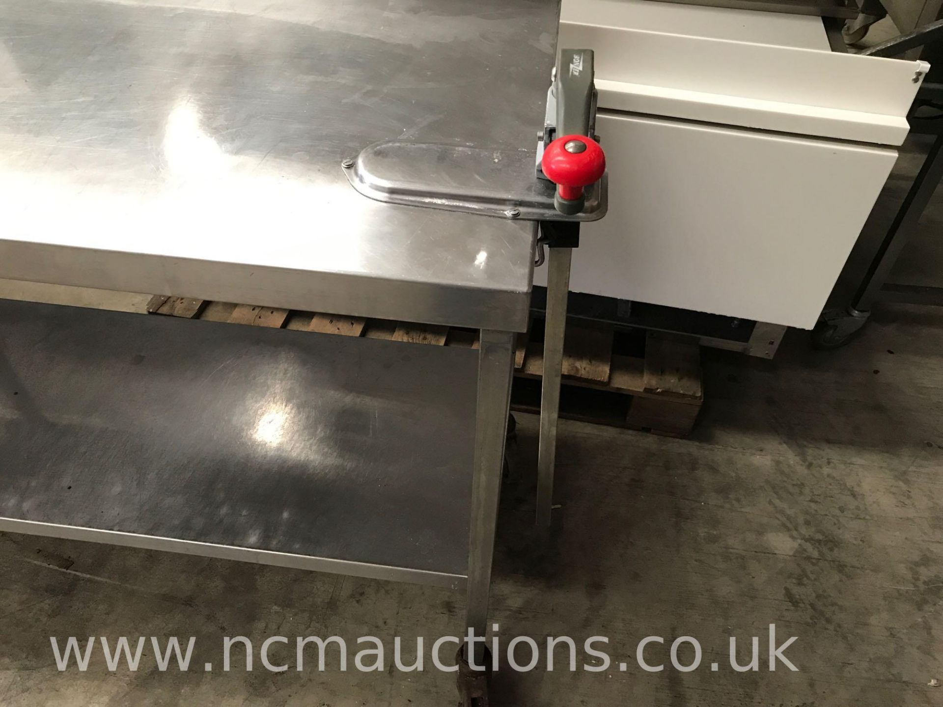 Stainless Steel Wheeled Counter with Industrial Tin Opener - Image 2 of 3