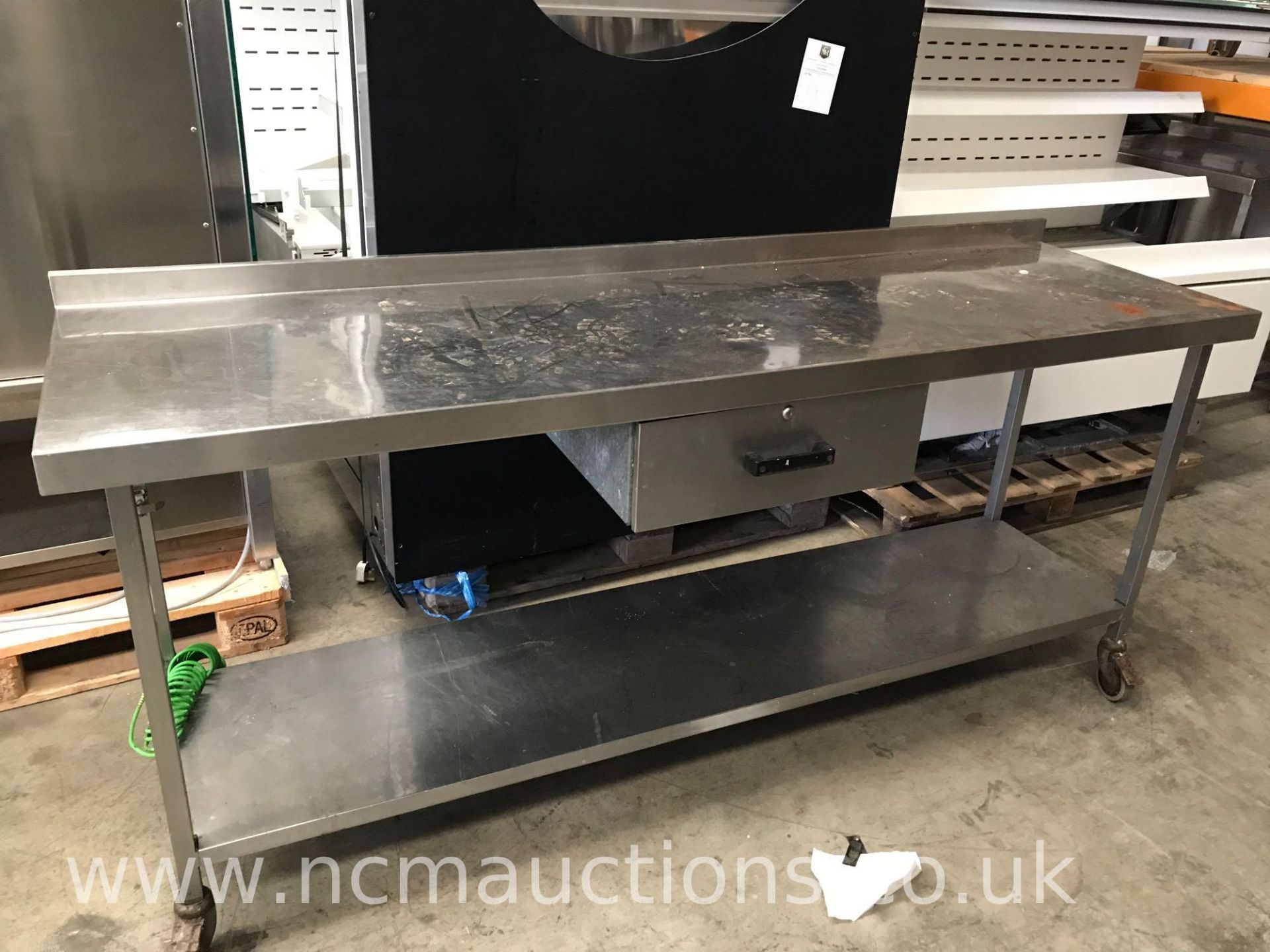 Stainless Steel Table with Wheels and Stainless Steel Draw