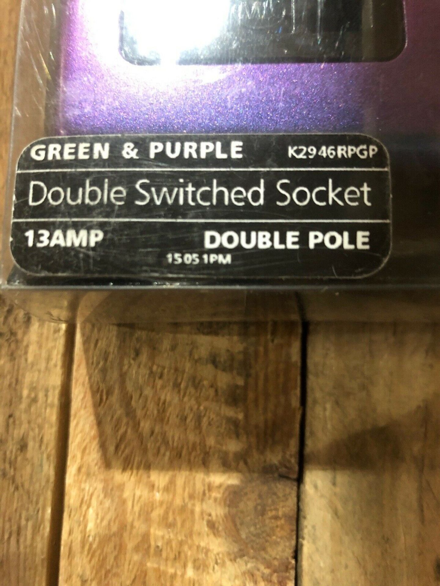 MK Contrast 13amp Green and Purple Double Dwitched Socket - Image 2 of 5