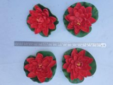 10 Artificial Water lilly flowers on lilly pads - red