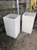 Pair of stone effect cream coloured Fibreglass planters - infoor or outdoor - 80 (h) x 45 x 45cm