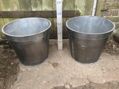 Pair Circular Galvanised indoor or outdoor planters - 40cn Dia x 35cm (h)