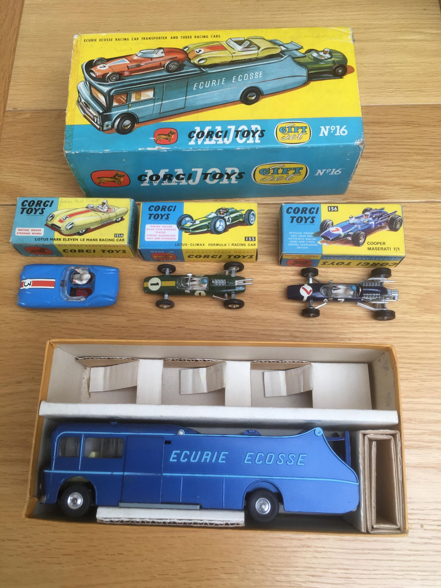 Rare Corgi Toys Gift Set 16 - Ecurie Ecosse Car Transporter & 3 Racing Cars