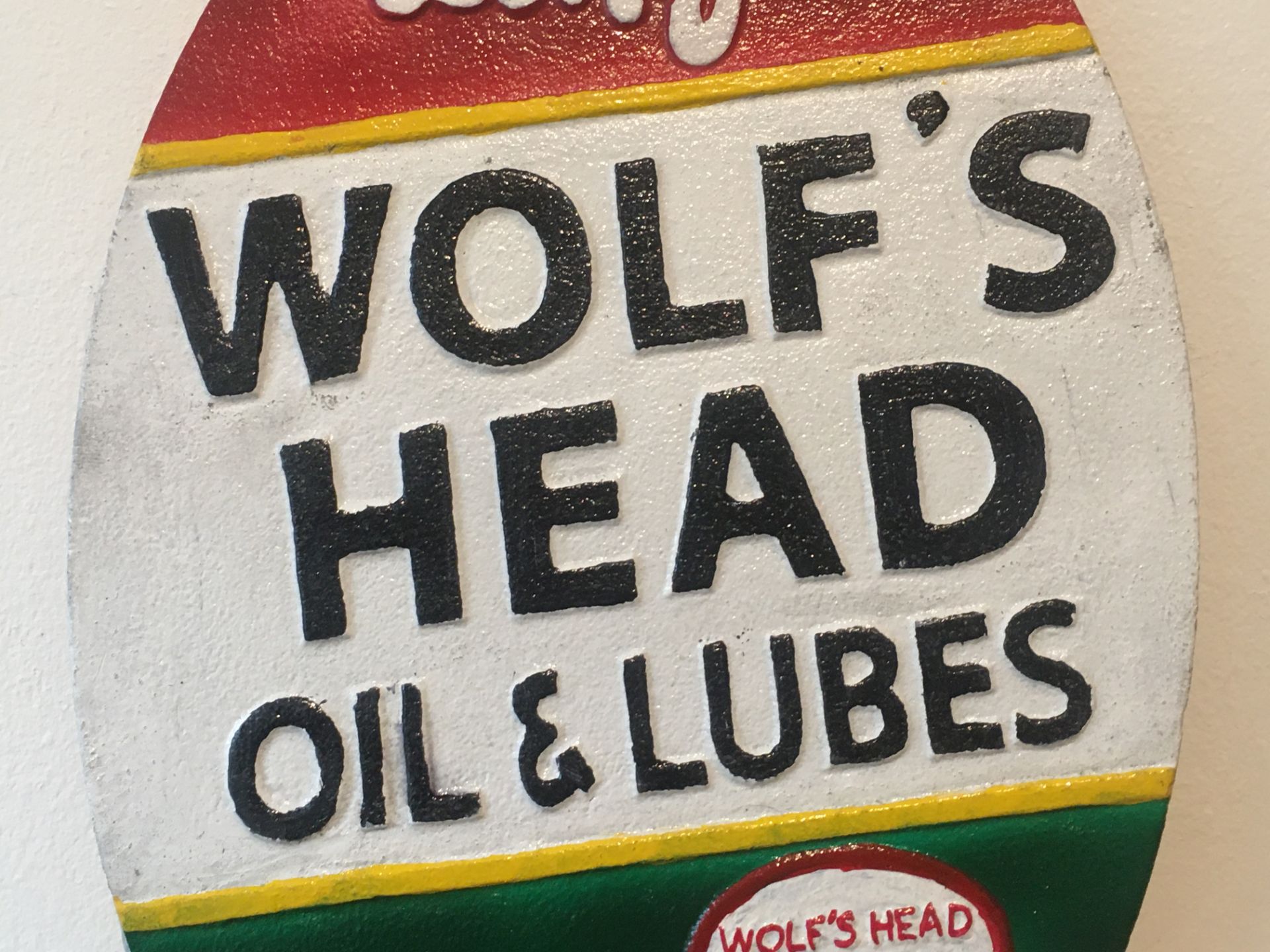 Wolf Head 'Oil & Lubes' Cast Iron Sign - Image 4 of 5