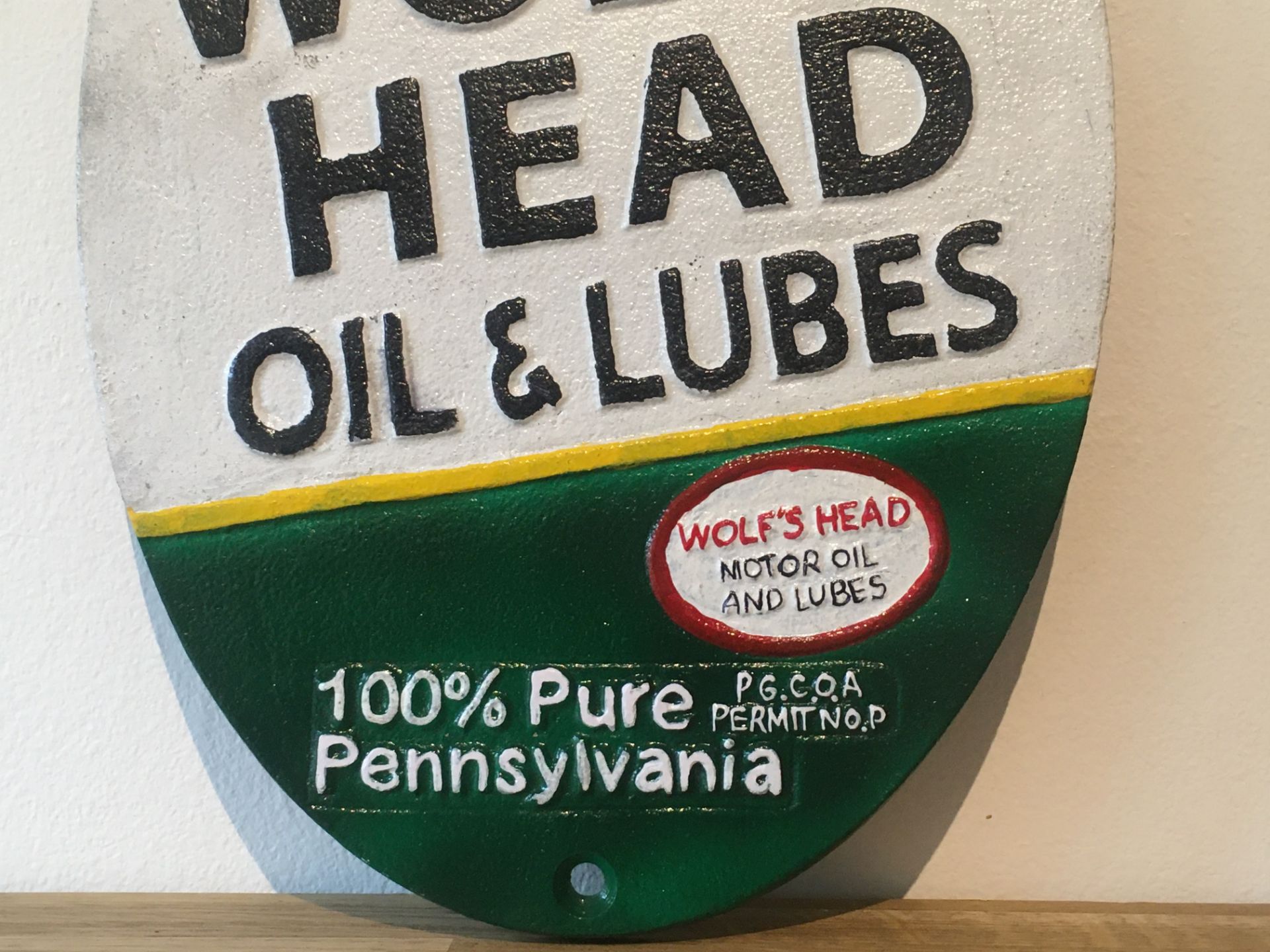 Wolf Head 'Oil & Lubes' Cast Iron Sign - Image 3 of 5