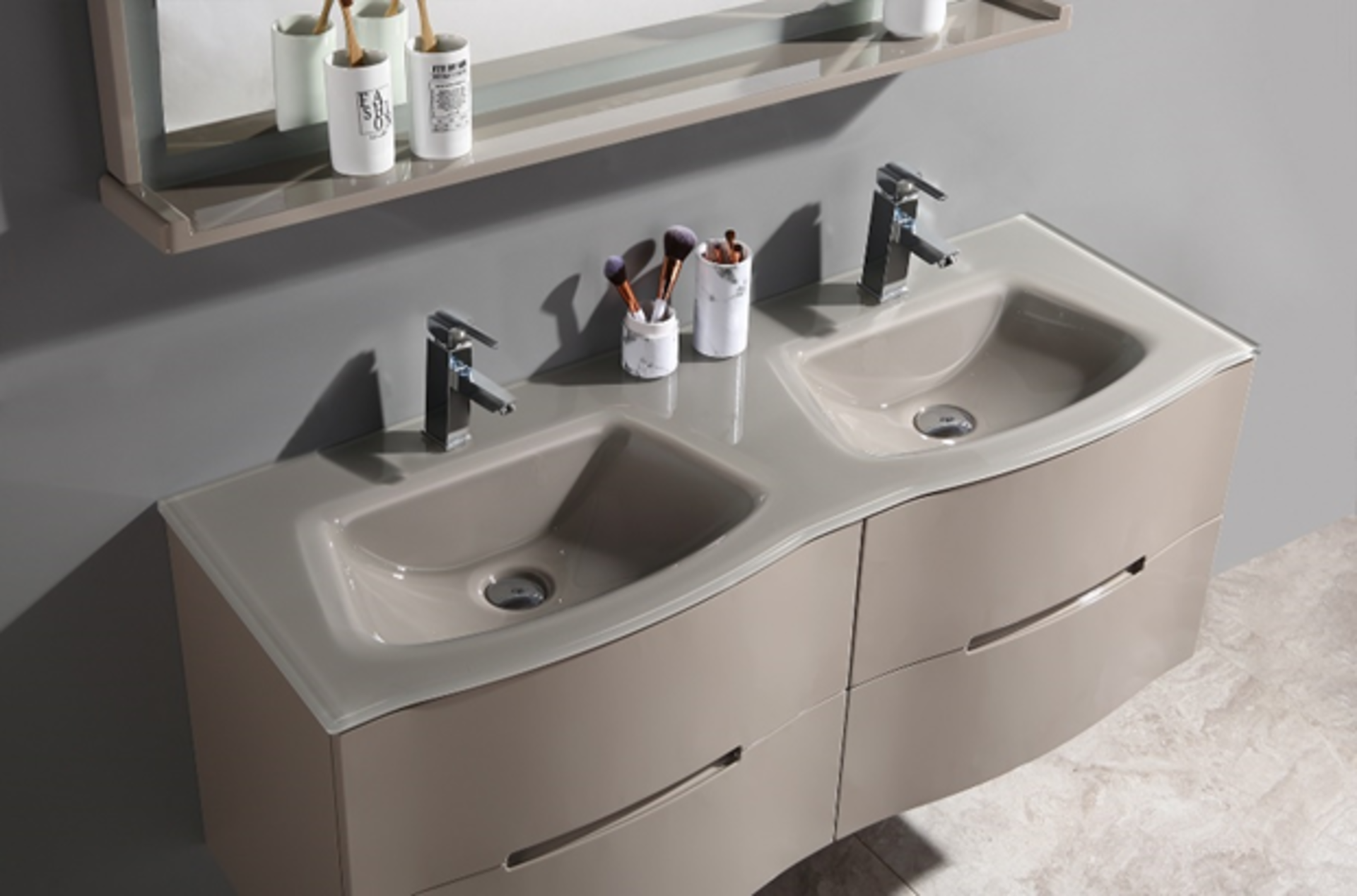 Miura His & Hers Vanity Unit Double Glass Basin Sink Bathroom LED Mirror - Bild 2 aus 3