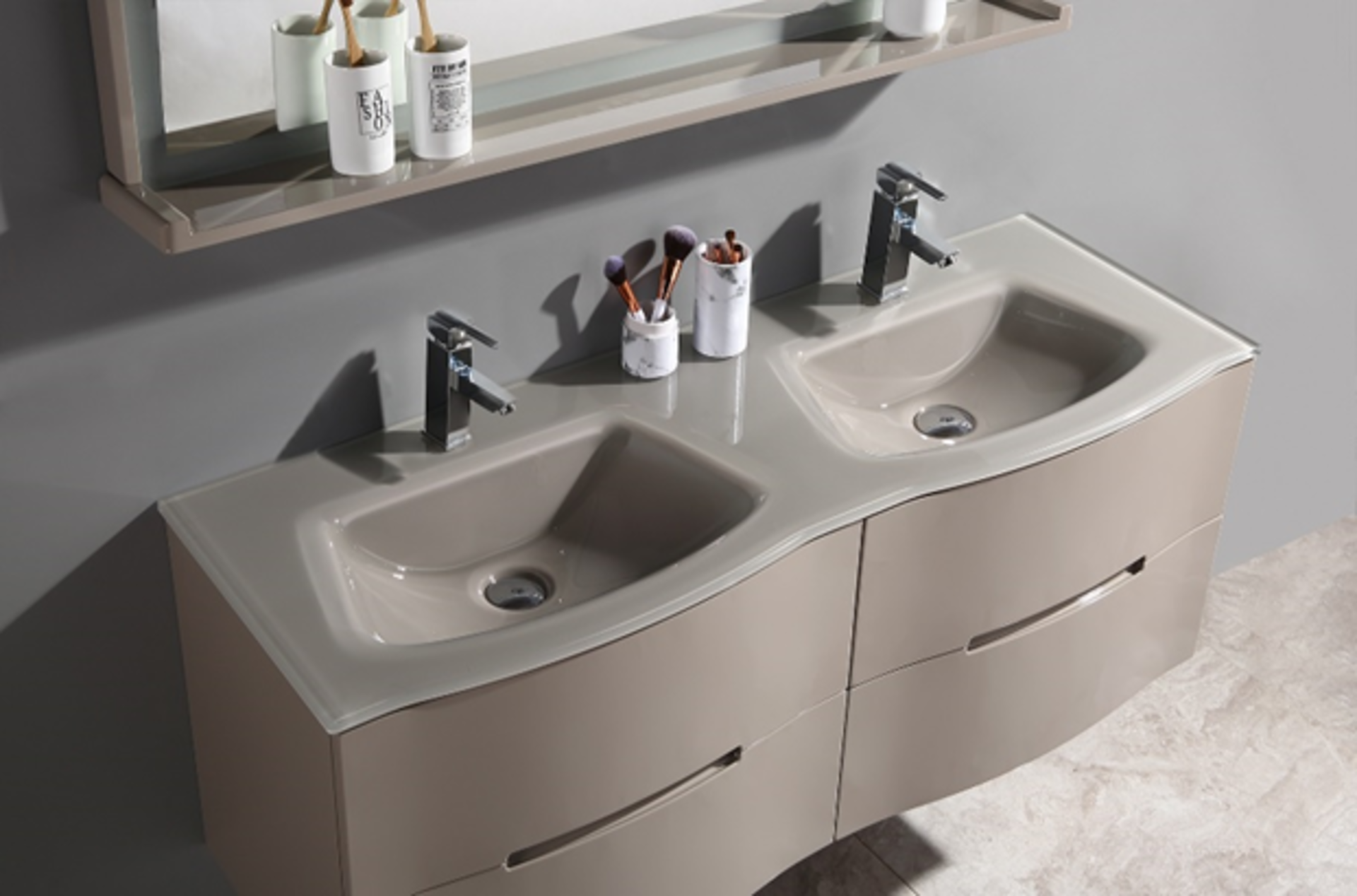 Miura His & Hers Vanity Unit Double Glass Basin Sink Bathroom LED Mirror - Image 2 of 3