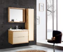 Bathroom Vanity Unit & Glass Basin - Side Draw - Mirrored Cabinet & LED Light