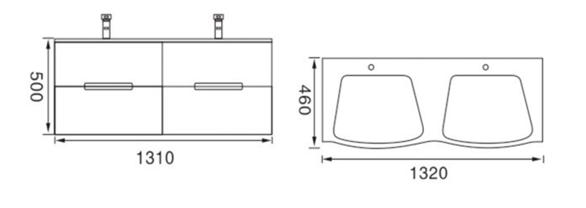 Miura His & Hers Vanity Unit Double Glass Basin Sink Bathroom LED Mirror - Image 3 of 3