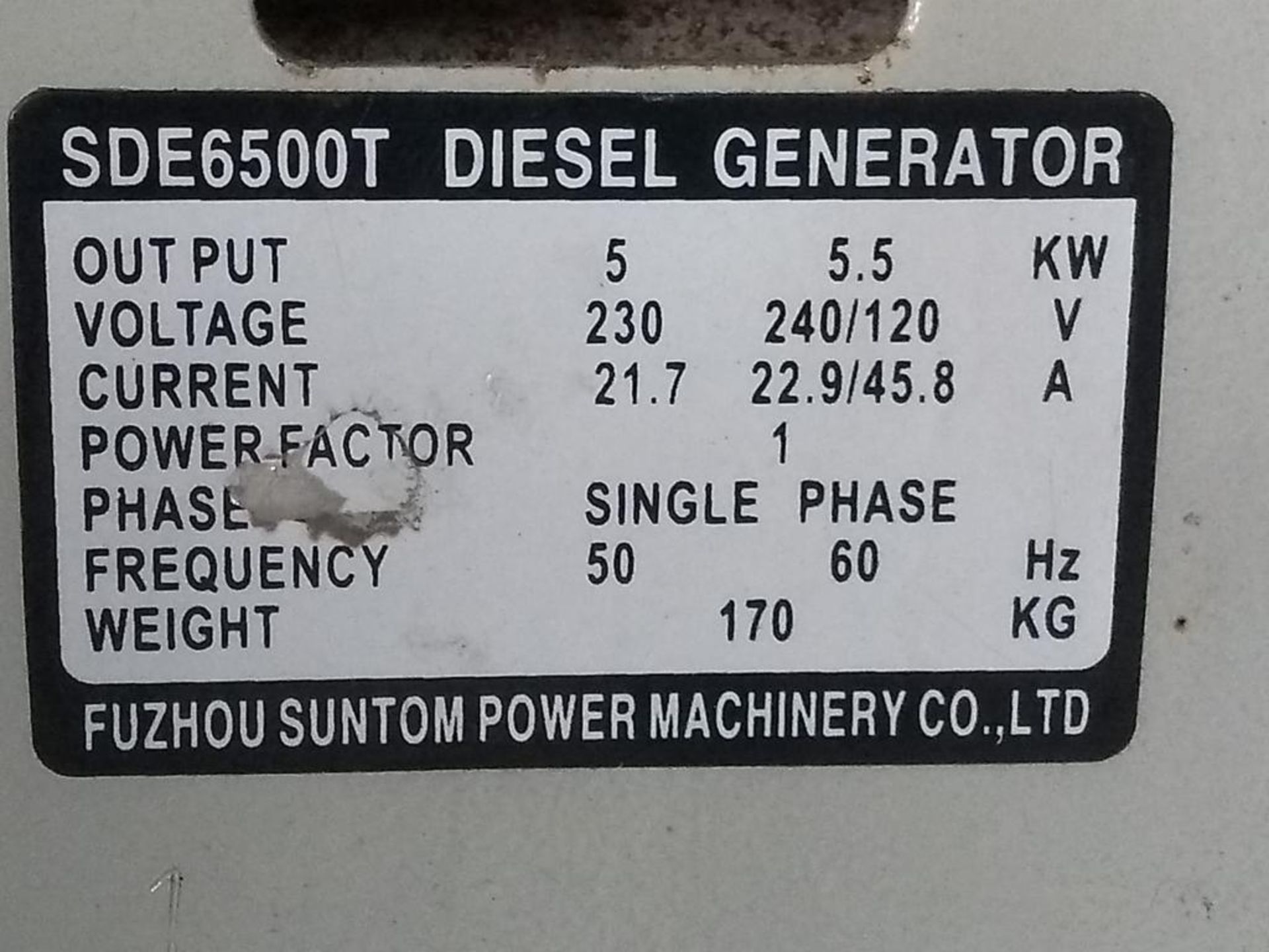 Suntom SDE6500T Diesel Generator - Image 2 of 3