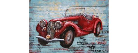 3D Metal Red Car On Wood Painting