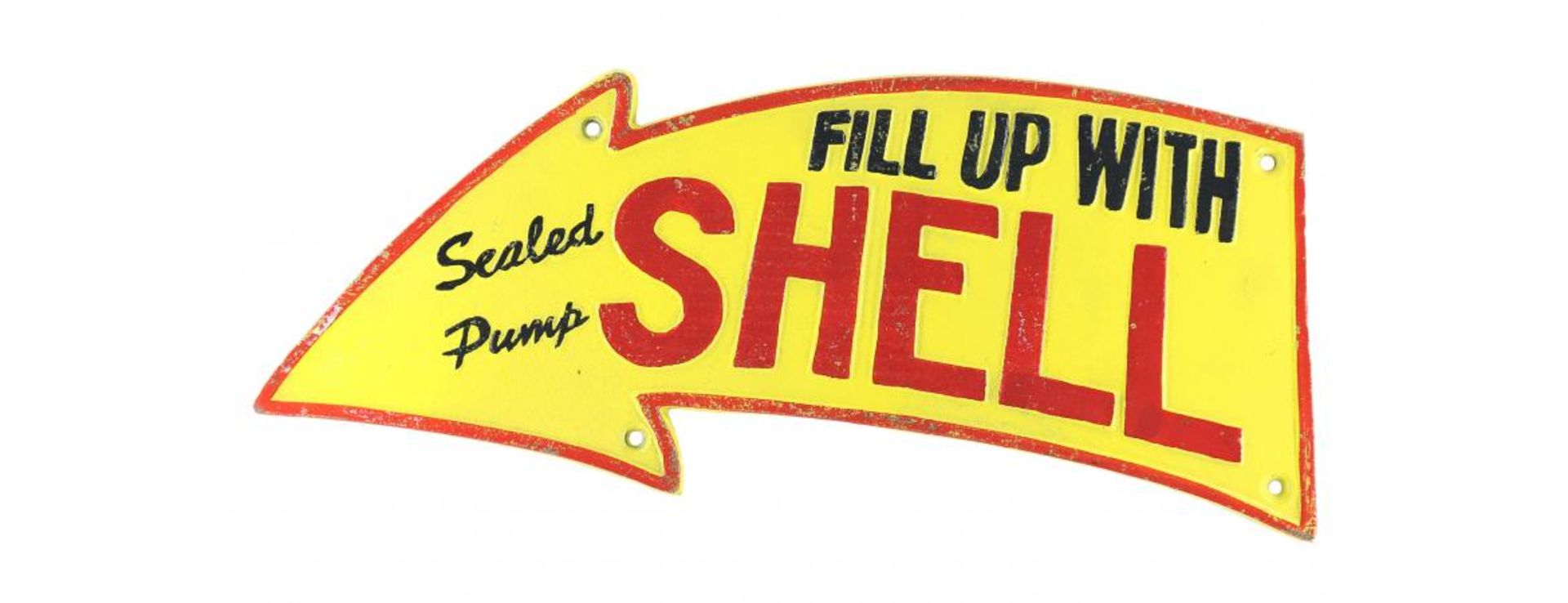 Fill Up With Shell Arrow Cast Iron Sign
