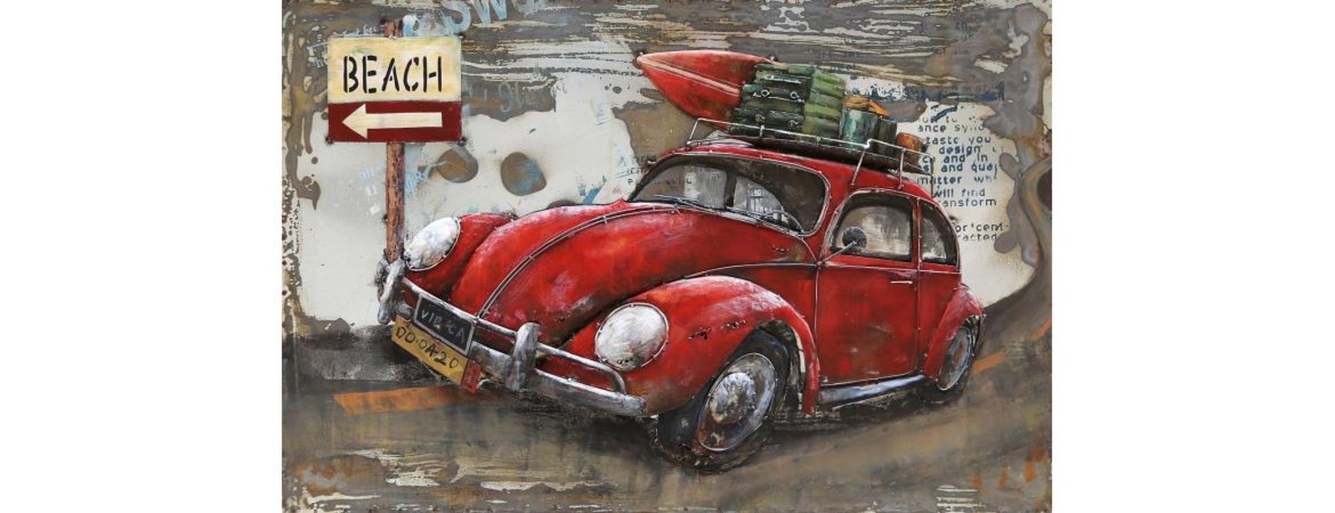 3D Metal VW Beetle Beach Trip Painting