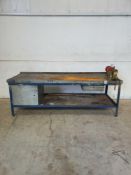 Steel work bench. H,87cm x l,244cm x w,91cm