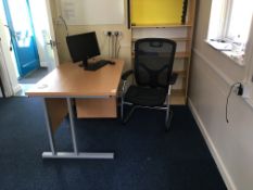 Cantilever frame desk, two drawer pedestal, office chair, HP monitor, keyboard and mouse