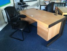 Twin pedestal cantilever frame desk with office chair