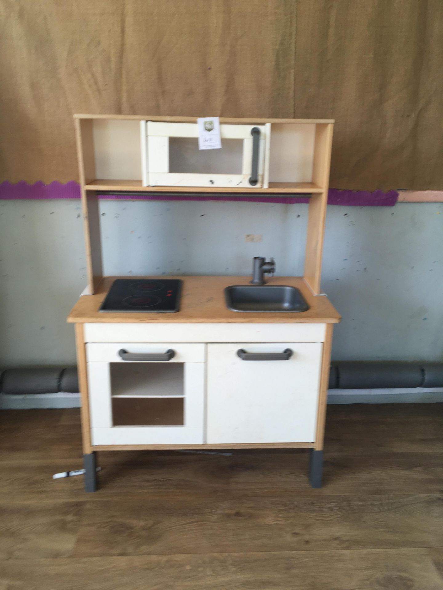 Wooden play kitchen unit