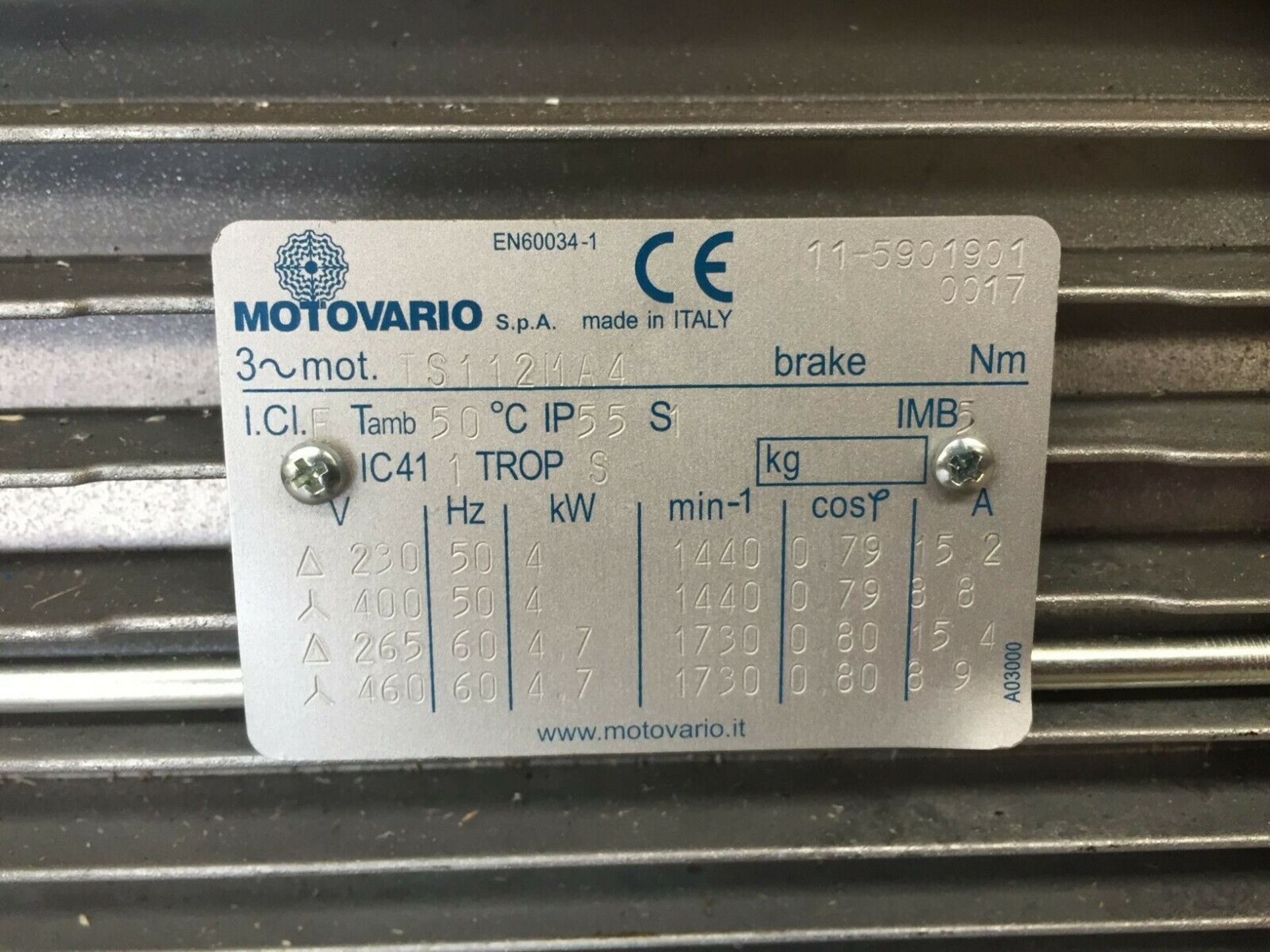 MOTOVARIO 4.7 kW GEARED MOTOR, TS112MA4 & HA052 - Image 5 of 5