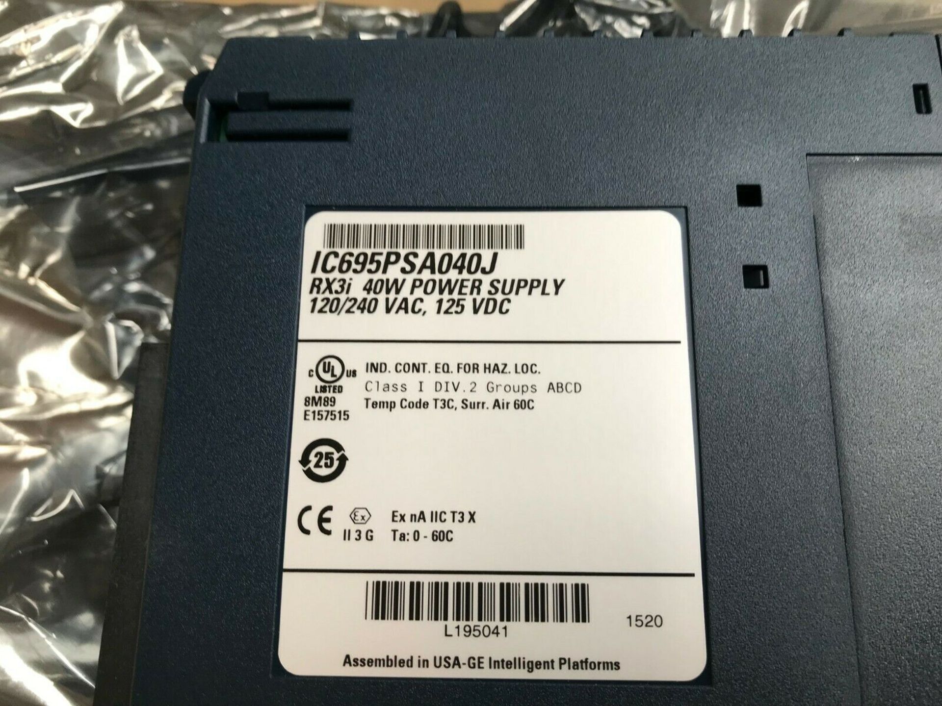 GE Fanuc Power Supply IC695PSA040J 120/240VAC or 125VDC, 40W, PACSystems RX3i - Image 2 of 2