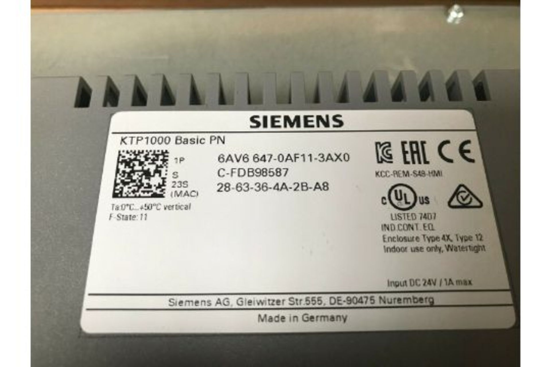 Siemens KTP1000 Basic PN. 6AV6-647-0AF11-3AX0. HMI,Operator Panel - Image 5 of 5