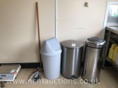 Stainless Steel Rubbish Binsx 2 plastic bin x 1and Sweeping Brushes