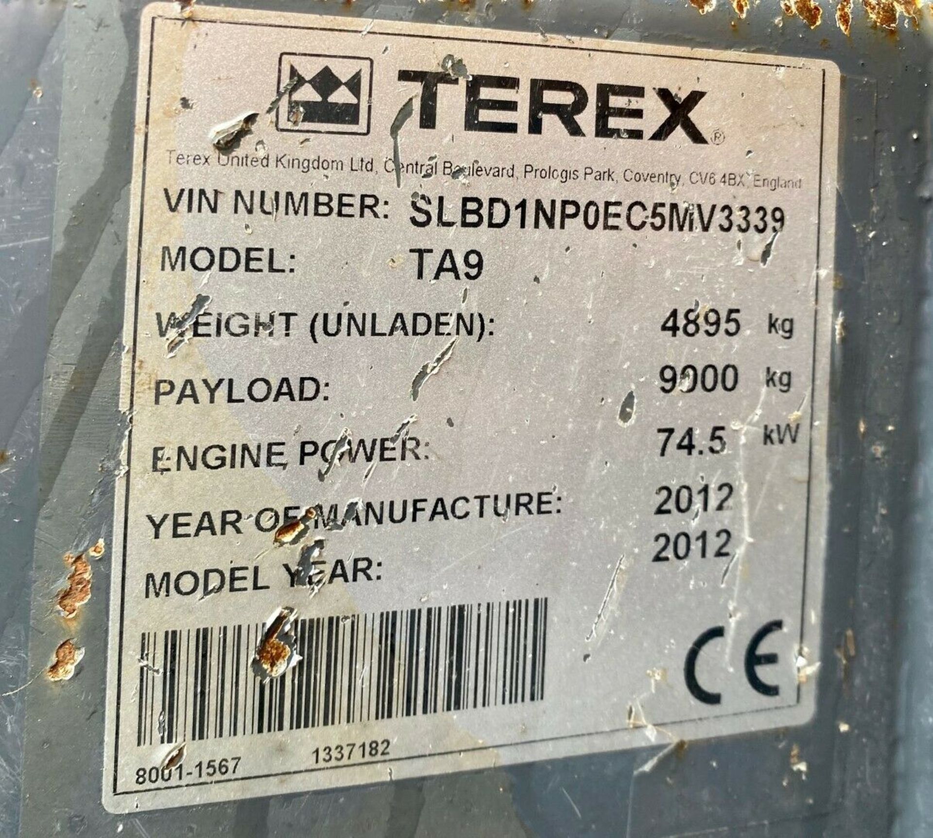Terex TA9 9 Tonne Dumper 2012 - Image 11 of 12