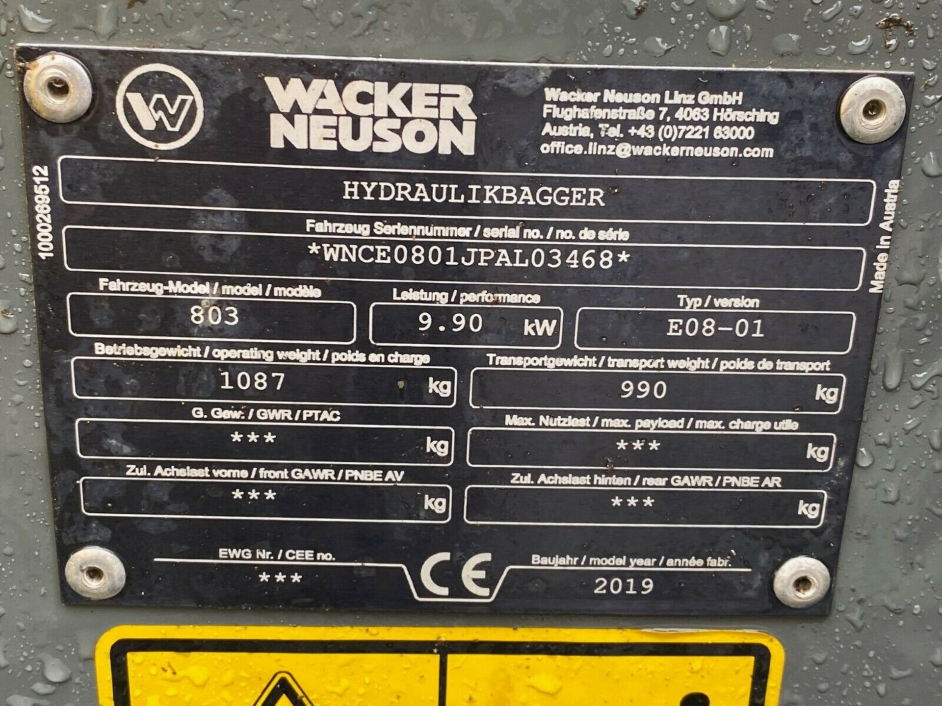 Wacker Neuson Excavator Digger 2019 - Image 8 of 12