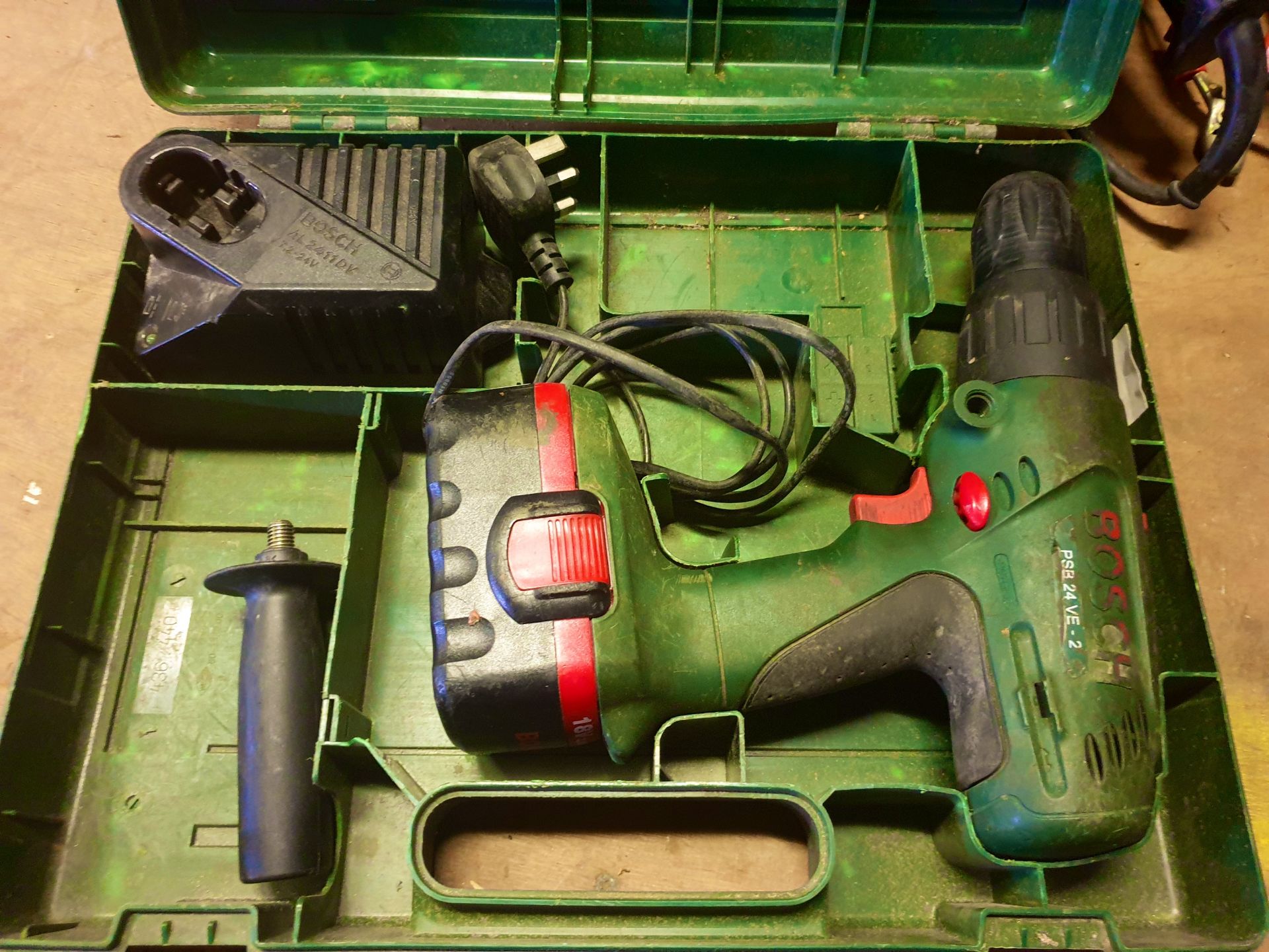 Bosch PSB 24VE-2 Cordless Drill in box with battery, charger and side handle