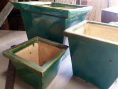 Set of 3 Green glazed planters