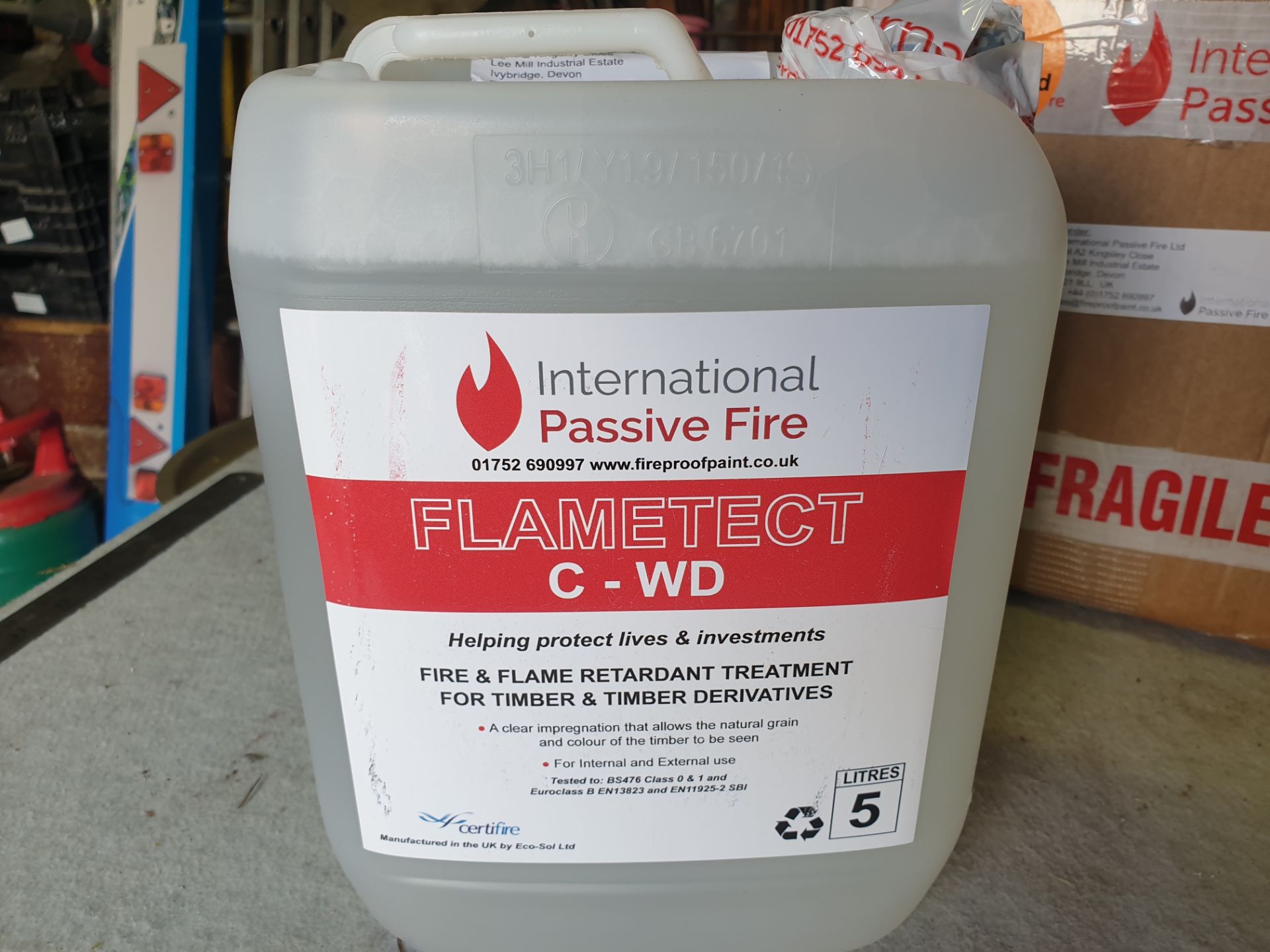 1 x 5ltr Flametech Fire and flame retardant for timber and timber derivatives - bought in Dec 2019