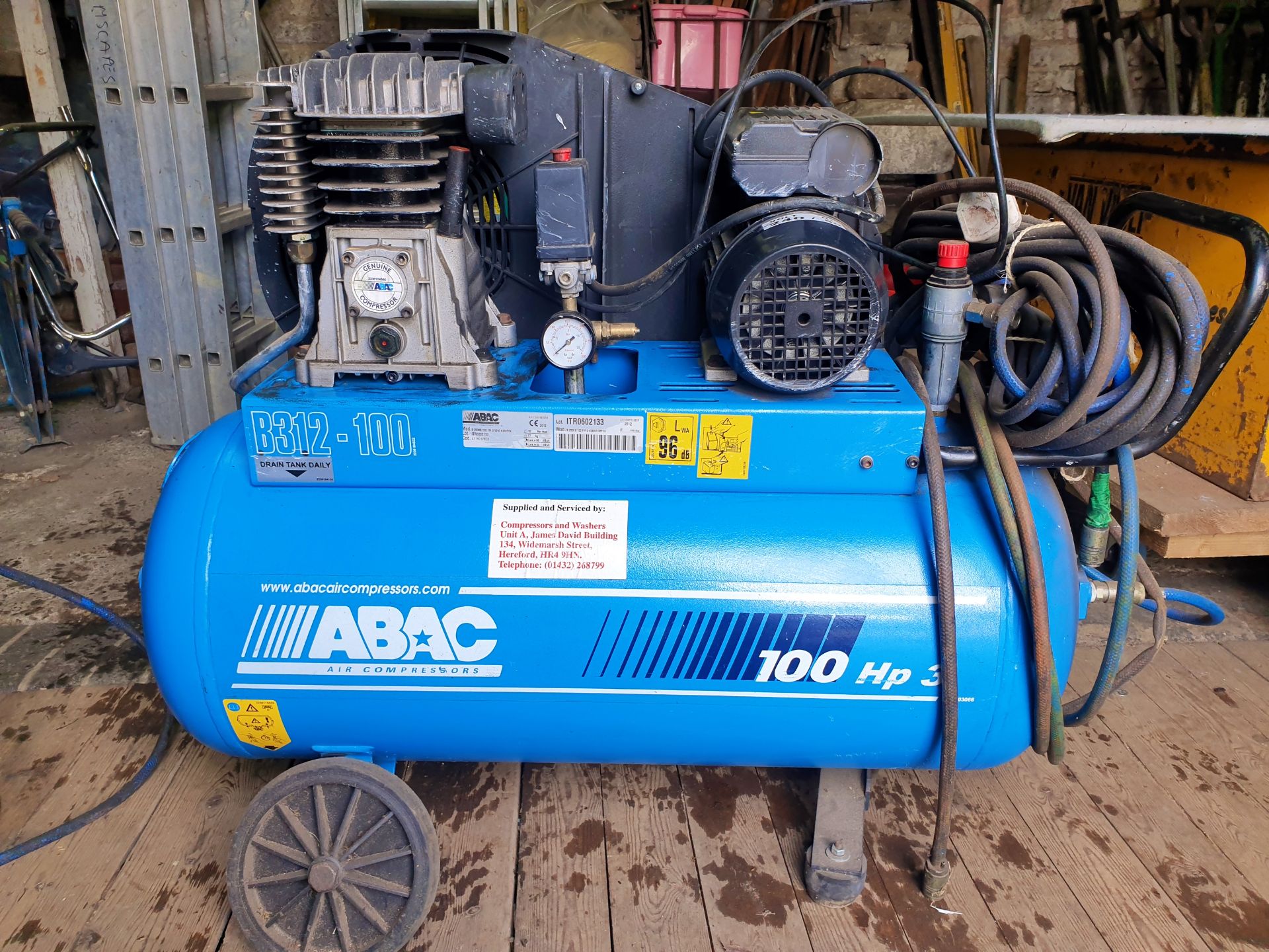 ABAC B312/100 Belt Drive Air Compressor (3HP 100 Litre) - Tyre inflation attachment