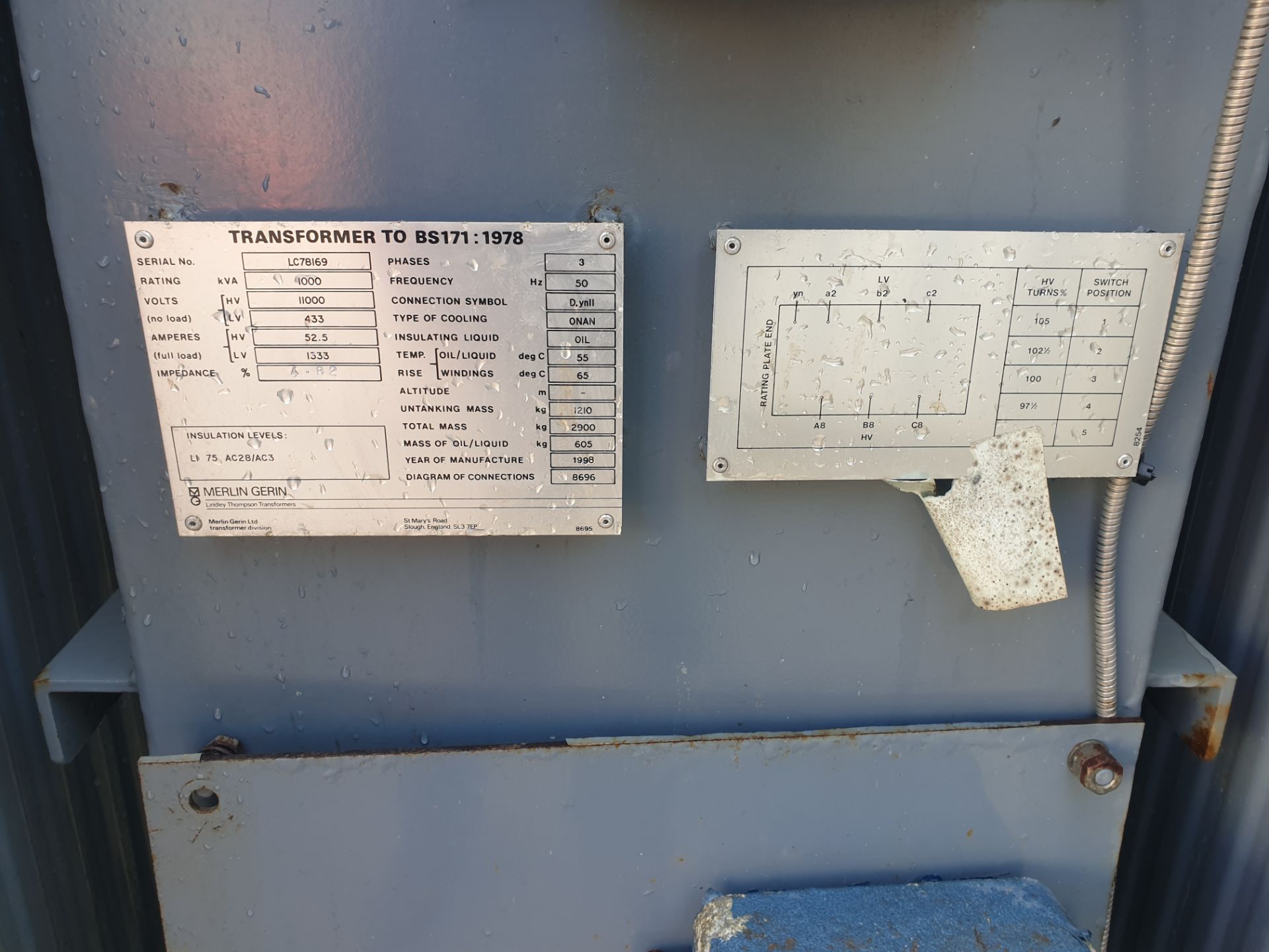 Merlin Gerin 1000 KVA / 50HZ Transformer - Image 7 of 10