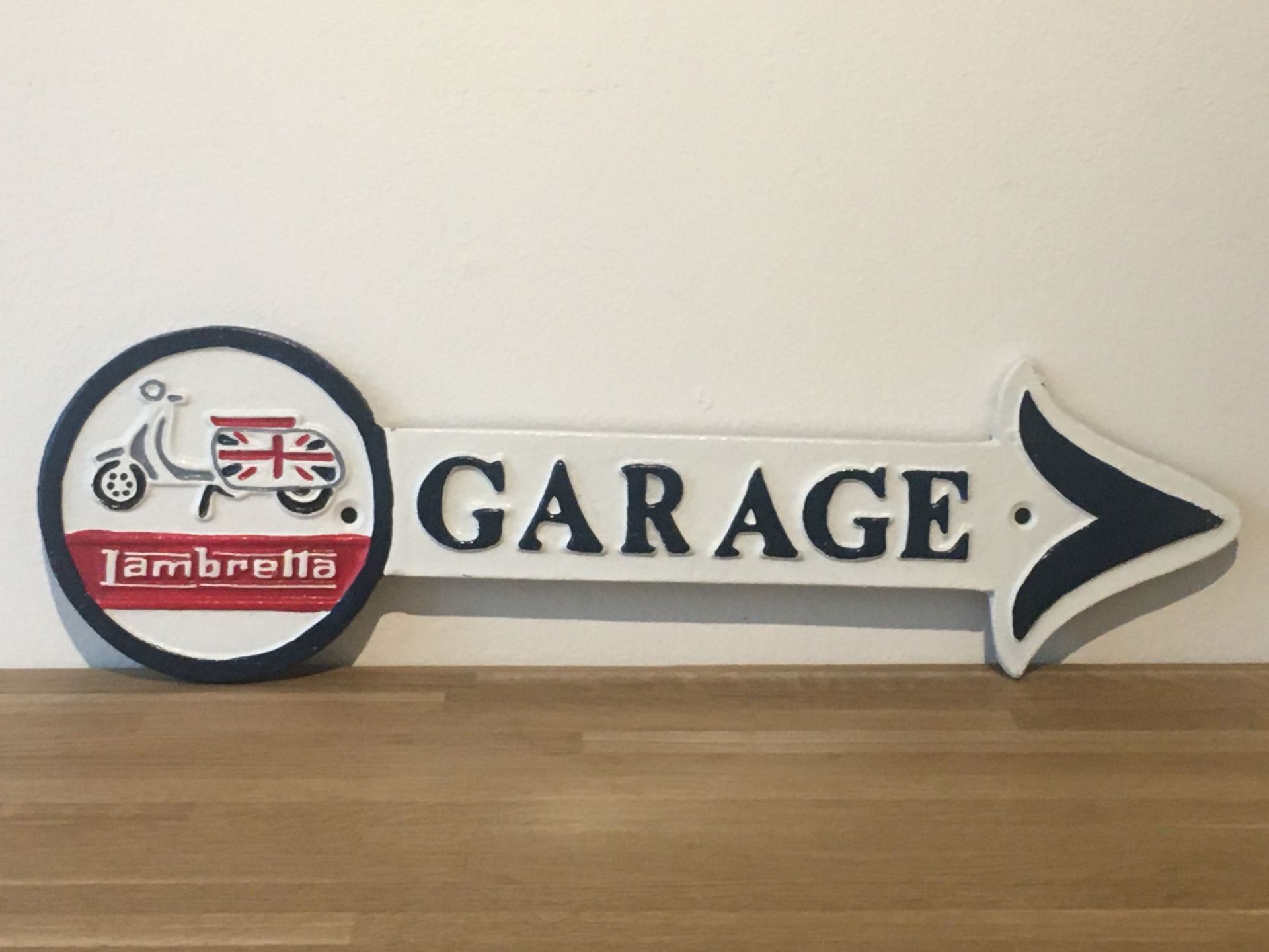 Lambretta Cast Iron Garage Arrow Sign
