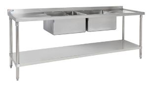 Stainless steel double bowl commercial sink, 12 inch deep bowl